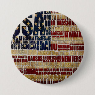 Badge Rond 7,6 Cm États-Unis et leurs États fédéraux en étoiles et b