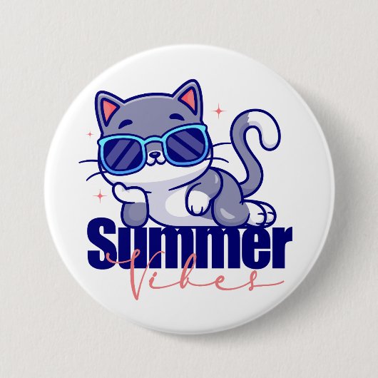 Badge Rond 7,6 Cm Été vibes chat cool (Devant)