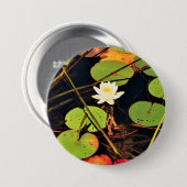 Badge Rond 7,6 Cm "Ethérée Lily Pad Pond avec Central White Blossom (Devant & derrière)