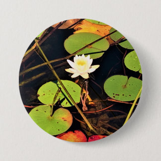 Badge Rond 7,6 Cm "Ethérée Lily Pad Pond avec Central White Blossom