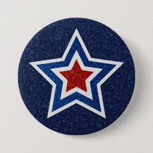 Badge Rond 7,6 Cm Étoile rouge, blanche et bleue scintillante du 4 j