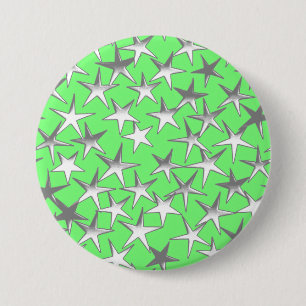 Badge Rond 7,6 Cm étoiles d'argent, sur vert citron