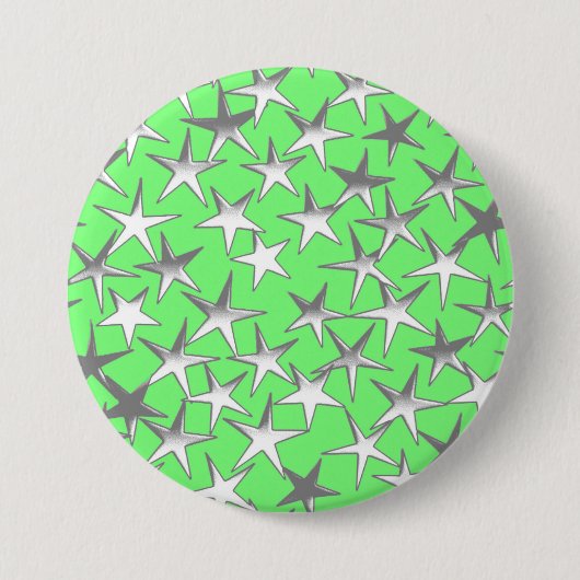 Badge Rond 7,6 Cm étoiles d'argent, sur vert citron (Devant)