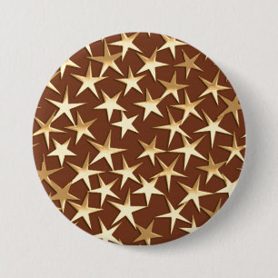 Badge Rond 7,6 Cm Étoiles dorées sur fond brun chocolat