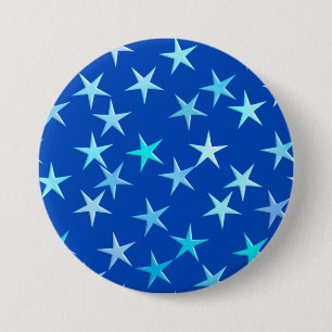 Badge Rond 7,6 Cm Étoiles satinées, bleu pâle sur cobalt