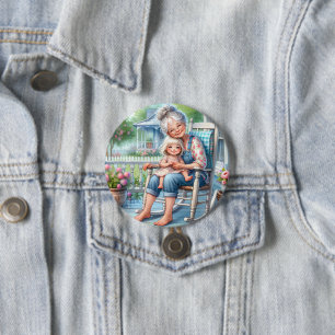 Badge Rond 7,6 Cm Étreinte de grand-mère et petite-fille sur la véra