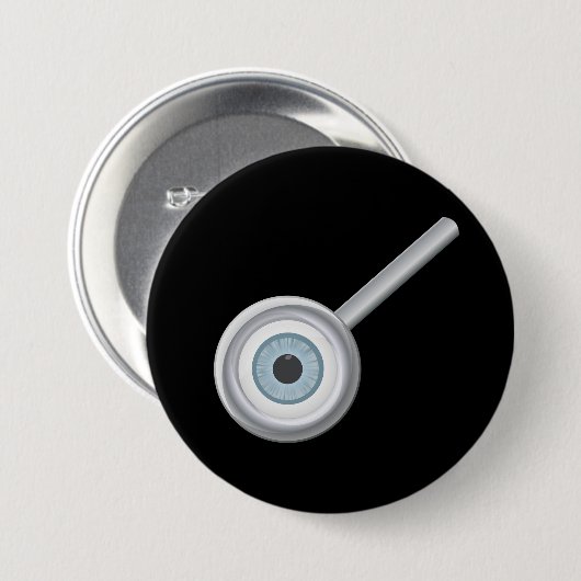 Badge Rond 7,6 Cm Eyeball In Magnifying Glass Button (Devant & derrière)