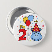 Badge Rond 7,6 Cm Face Hippo bleu 2e anniversaire (Devant & derrière)
