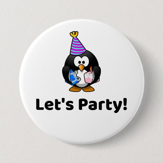 Badge Rond 7,6 Cm Faisons la fête ! Pingouin (Devant)