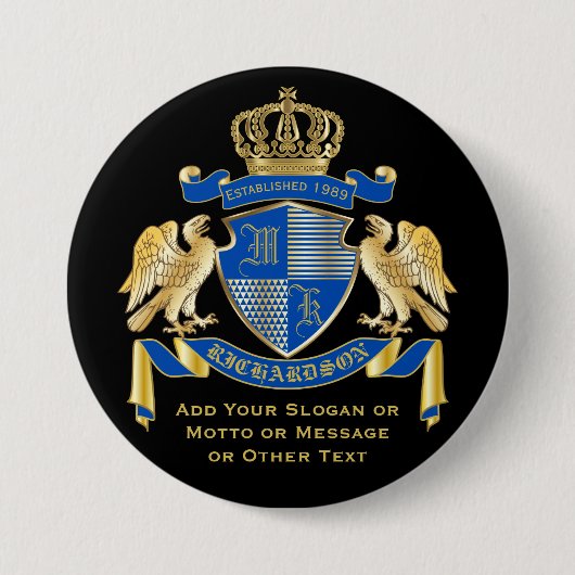 Badge Rond 7,6 Cm Faites votre propre blouse d'armoiries d'aigle ble (Devant)