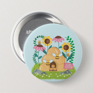 Badge Rond 7,6 Cm Famille d'Abeilles à Miel