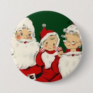 Badge Rond 7,6 Cm Famille de Père Noël Rétro Milieu de Siècle – Kits
