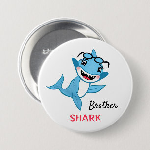 Badge Rond 7,6 Cm Famille de requins heureux Frère Requin