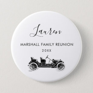Badge Rond 7,6 Cm Family Reunion Name Tag with Vintage Car,