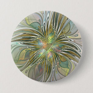 Badge Rond 7,6 Cm Fantaisie florale Art fractal moderne Fleur avec o