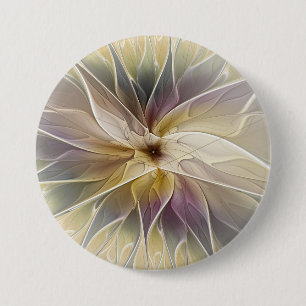 Badge Rond 7,6 Cm Fantaisie florale or aubergine Art abstrait fracta