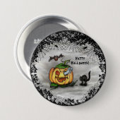 Badge Rond 7,6 Cm Fantôme, chauve-souris et chat, Bonne Halloween ! (Devant & derrière)
