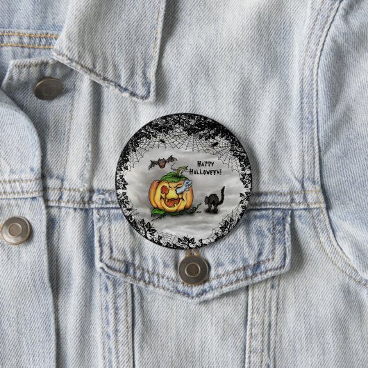 Badge Rond 7,6 Cm Fantôme, chauve-souris et chat, Bonne Halloween ! (En situation)