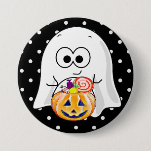 Badge Rond 7,6 Cm Fantôme d'Halloween avec bouton Citrouille Candy B
