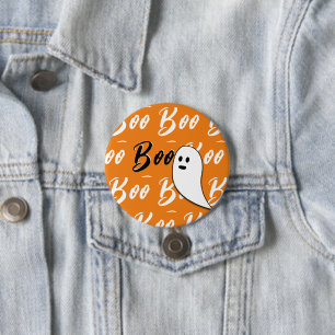 Badge Rond 7,6 Cm Fantôme Halloween noir blanc orange boo