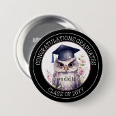 Badge Rond 7,6 Cm Félicitations Diplômée Cute Graduation Owl (Devant & derrière)