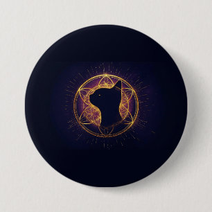 Badge Rond 7,6 Cm Félin Mystique au Sein du Cercle Sacré