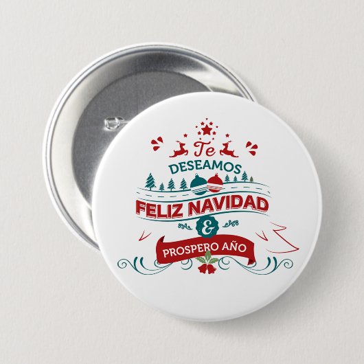 Badge Rond 7,6 Cm Feliz Navidad Round Button (Devant & derrière)