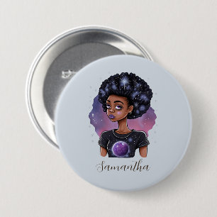 Badge Rond 7,6 Cm Femme Afro Élégante