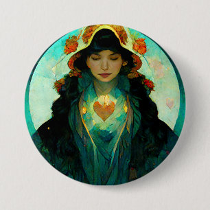 Badge Rond 7,6 Cm Femme au coeur brillant Imaginaire Sci-Fi