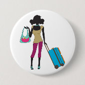Badge Rond 7,6 Cm Femme Avec Une Valise (Devant)
