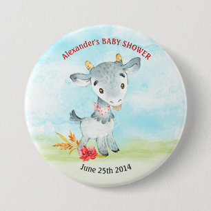Badge Rond 7,6 Cm Ferme de Baby shower de chèvre d'aquarelle