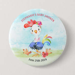 Badge Rond 7,6 Cm Ferme de Baby shower de coq écolière