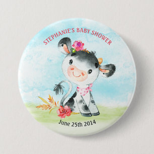 Badge Rond 7,6 Cm Ferme de Baby shower de la vache de la fille de l'