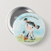 Badge Rond 7,6 Cm Ferme de Baby shower de vache aquarelle (Devant & derrière)
