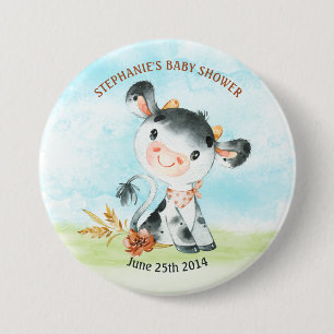 Badge Rond 7,6 Cm Ferme de Baby shower de vache Watercolor