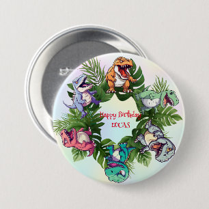 Badge Rond 7,6 Cm Fête d'anniversaire garçon école jungle dinosaure 