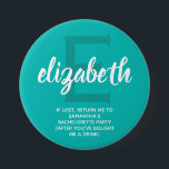 Badge Rond 7,6 Cm Fête de Bachelorette Turquoise personnalisée<br><div class="desc">Bouton Turquoise et blanche personnalisé avec le nom de votre servante d'accueil, sur une grande initiale et toute formulation que vous choisissez sur le bas. Grande fête de bachelorette ou la faveur du week-end de la fille. PLUS de couleurs faites pour vous dans notre magasin ainsi que plus d'idées cadeaux....</div>
