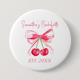 Badge Rond 7,6 Cm Fête de Fiançailles Coquette Rose Cerise