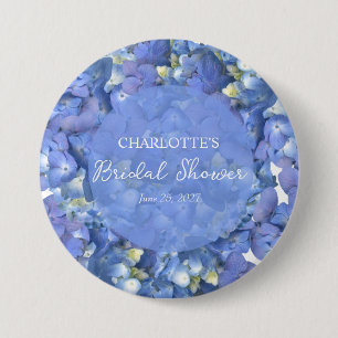 Badge Rond 7,6 Cm Fête de mariage personnalisée avec hortensias bleu