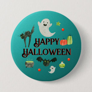 Badge Rond 7,6 Cm Fête d'Halloween Bleu Turquoise et Vert