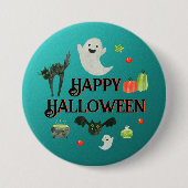 Badge Rond 7,6 Cm Fête d'Halloween Turquoise et vert (Devant)