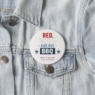 Badge Rond 7,6 Cm Fête Prénatale BBQ Rouge Blanc et Bébé à Venir