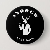 Badge Rond 7,6 Cm Fête Stag moderne Black Bachelor Party Nom personn (Devant)