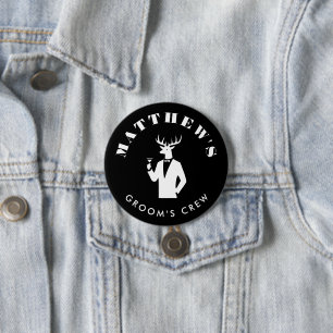 Badge Rond 7,6 Cm Fête Stag moderne Black Bachelor Party Nom personn