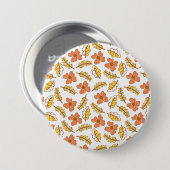 Badge Rond 7,6 Cm Feuilles d'automne en chute chaude avec fleurs (Devant & derrière)