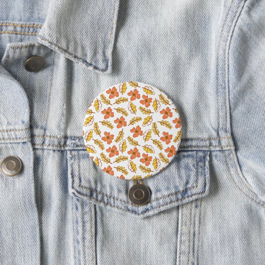Badge Rond 7,6 Cm Feuilles d'automne en chute chaude avec fleurs (En situation)