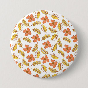Badge Rond 7,6 Cm Feuilles d'automne en chute chaude avec fleurs