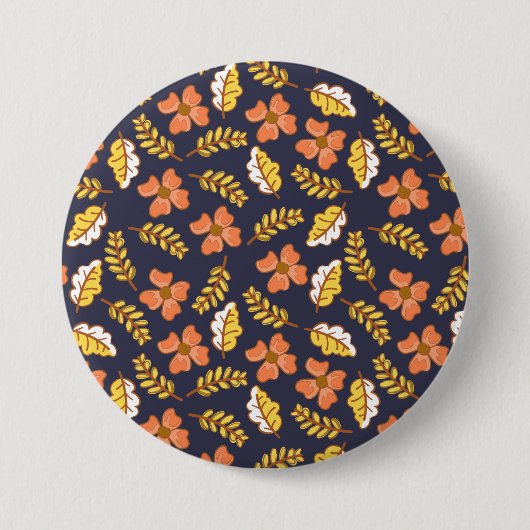 Badge Rond 7,6 Cm Feuilles d'automne en chute chaude avec fleurs (Devant)