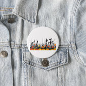 Badge Rond 7,6 Cm Feuilles d'érable d'automne et silhouette d'herbe