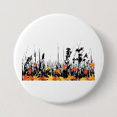 Badge Rond 7,6 Cm Feuilles d'érable d'automne et silhouette d'herbe  (Devant)